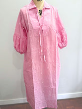 Puff Sleeve Dress - Pink White Dot