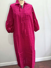 Puff Sleeve Dress - Pink Orange Check