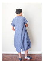 ALEXANDRA CLASSIC LINEN BUBBLE DRESS BLUE