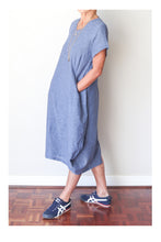 ALEXANDRA CLASSIC LINEN BUBBLE DRESS BLUE