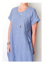 ALEXANDRA CLASSIC LINEN BUBBLE DRESS BLUE