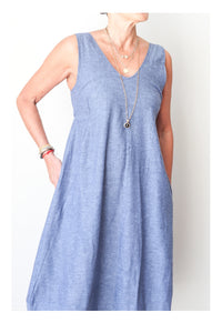 SLEEVELESS LINEN DRESS BLUE