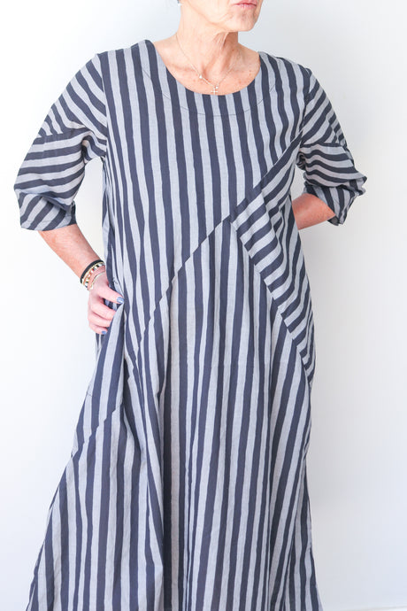 Puzzle Stripe Dress - Black Stripe