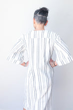 Collarless Front Tie Dress White/Black Stripe