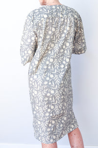Collarless Front Tie Dress Grey Flower