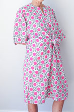 Collarless Front Tie Dress Pink Dot