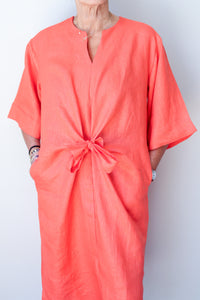 Collarless Front Tie Dress Tangerine