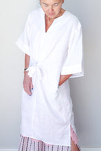 Collarless Front Tie Dress White