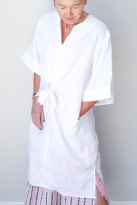 Collarless Front Tie Dress White