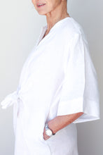 Collarless Front Tie Dress White