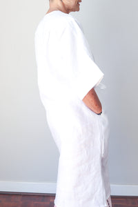 Collarless Front Tie Dress White