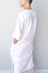 Collarless Front Tie Dress White