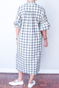 Puff Sleeve Dress - Grey Check