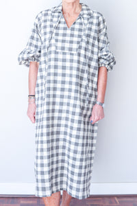 Puff Sleeve Dress - Grey Check