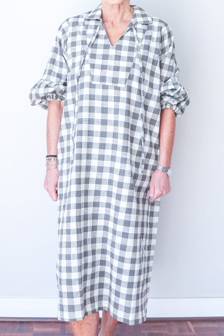 Puff Sleeve Dress - Grey Check