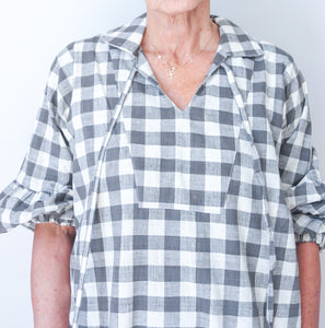 Puff Sleeve Dress - Grey Check