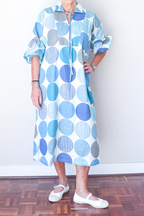 Puff Sleeve Dress - Big Blue Spot
