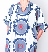 Puff Sleeve Dress - Navy/White Suzani Pattern