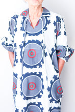 Puff Sleeve Dress - Navy/White Suzani Pattern