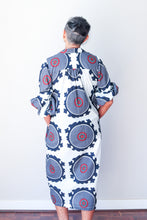 Puff Sleeve Dress - Navy/White Suzani Pattern