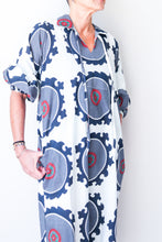 Puff Sleeve Dress - Navy/White Suzani Pattern