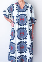 Puff Sleeve Dress - Navy/White Suzani Pattern