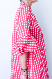 Puff Sleeve Dress - Red Check