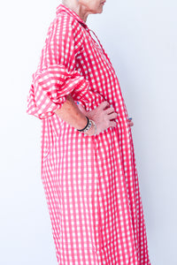 Puff Sleeve Dress - Red Check