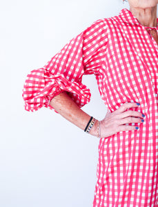 Puff Sleeve Dress - Red Check