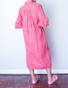 Puff Sleeve Dress - Red Check