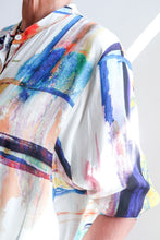 W24 Mandarin Collar Dress Blue Abstract